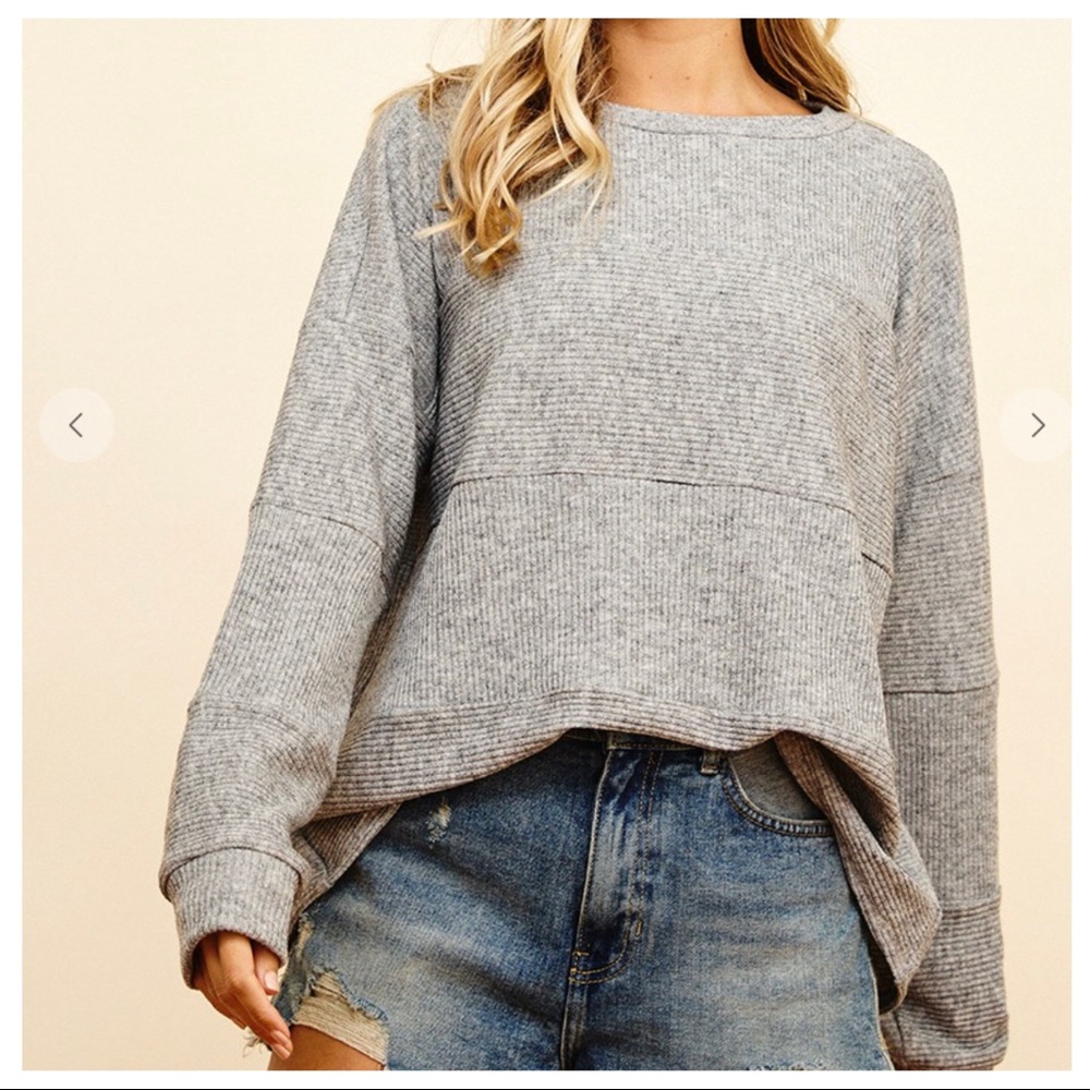 Two Tone Stripe Pattern Block Long Sleeves Top - Picture 5 of 5